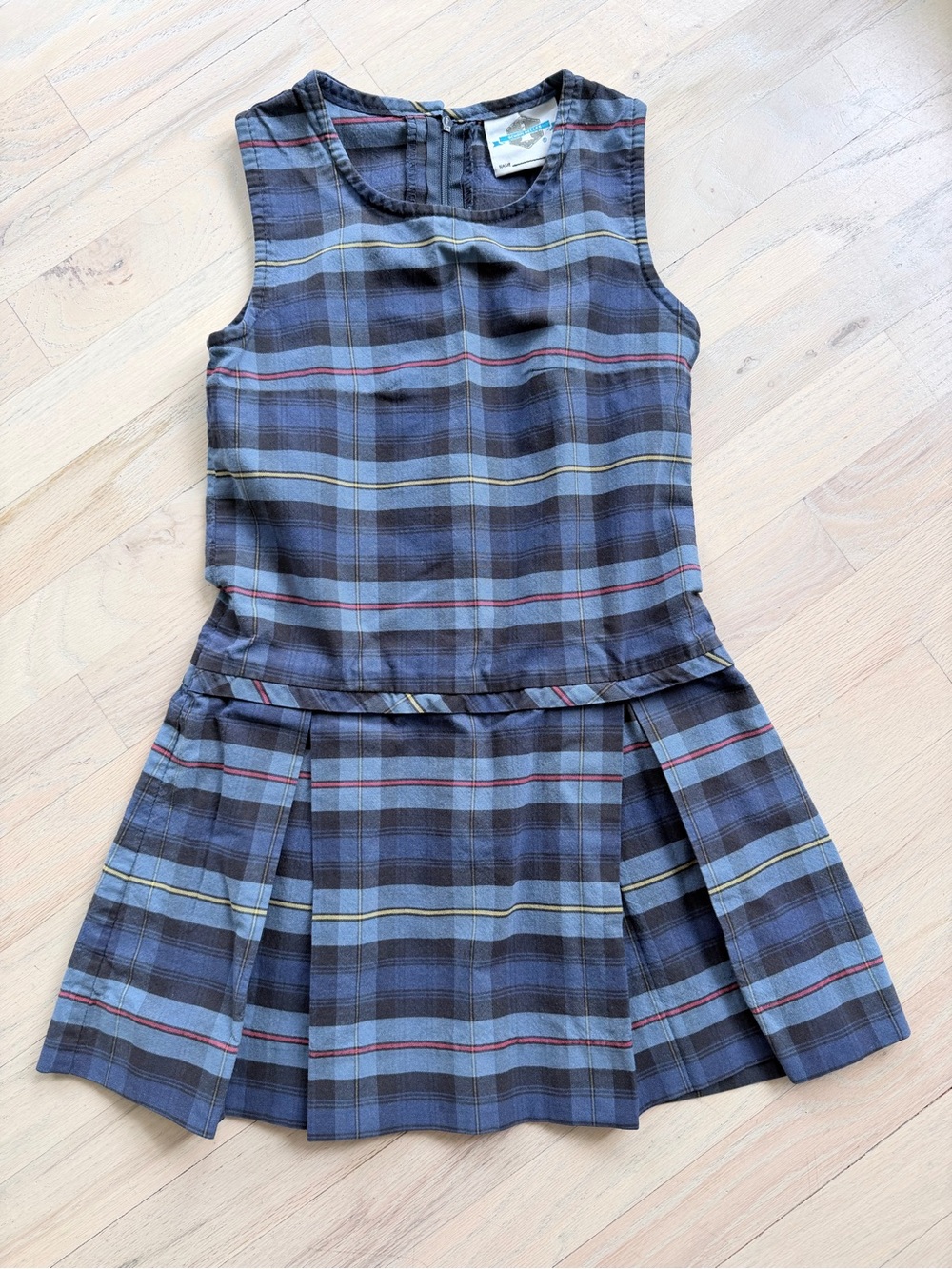 Girls Plaid Drop-Waist Dress in Blue